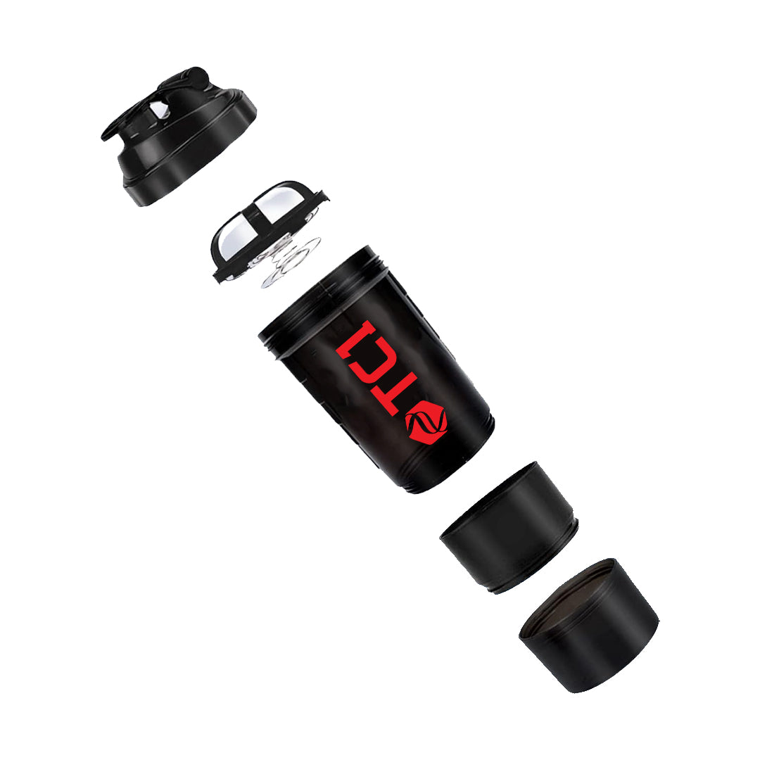 TC1 Shaker Bottle 20oz Protein Shaker Bottle with Mixing Spring Portable Sports Water Bottle Leak Proof GYM Cup for Protein Mixes with Storage Compartments for Powders and Pills, Ideal for Pre Workout, BPA Free
